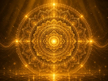 Mandala art in a glowing devotional setting